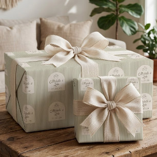 Papier cadeau personnalisé vert sauge rayé pour ma