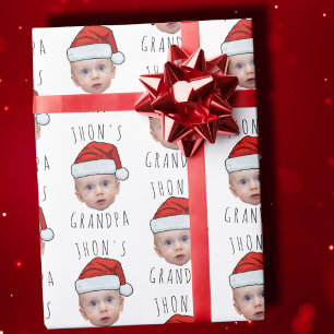 Papier Cadeau Personnalisé Visage bébé Père Noël Chapeau Photo d