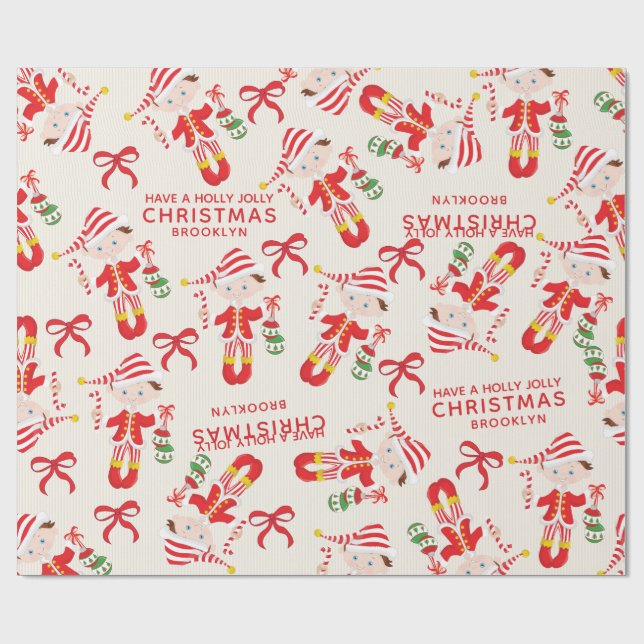 Papier Cadeau Personnaliser Brunette Boy Elf (Plat)