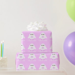 Papier Cadeau Personnaliser Chouette blanche moelleuse sur rose