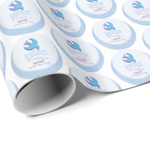Papier Cadeau Personnaliser, Colombe de baptême adulte sur fond 