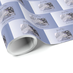 Papier Cadeau Personnaliser, Garçon, Première communion bleue