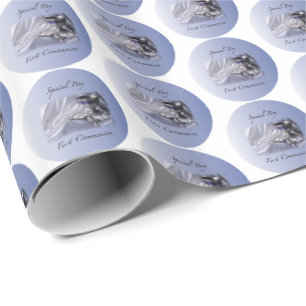 Papier Cadeau Personnaliser, Garçon, Première communion bleue