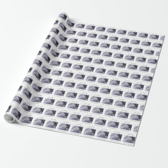 Papier Cadeau Personnaliser, Garçon, Première communion bleue (Déroulé)