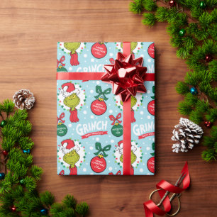 Papier Cadeau Personnaliser le nom - Grinch avec ornements