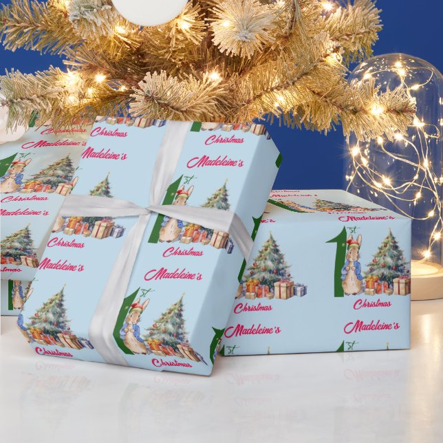 Papier Cadeau Personnaliser le nom Lapin Classique Premier Noël (Vacances)