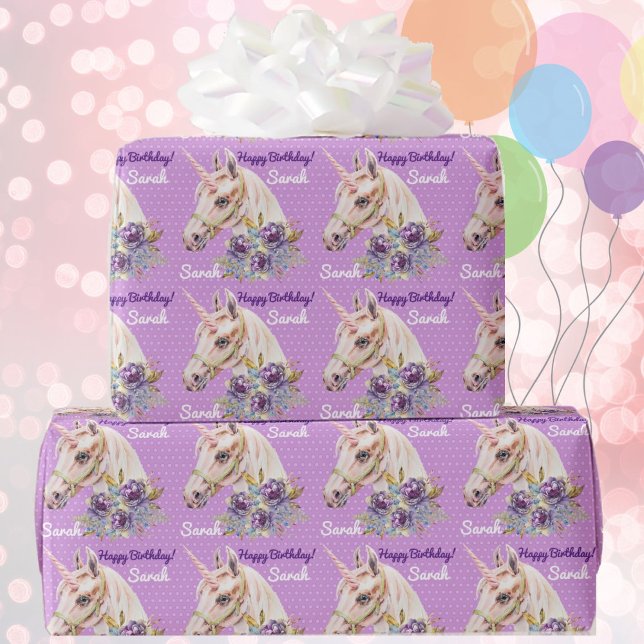 Papier Cadeau Personnaliser le nom Unicorn Girls Birthday Cadeau (Créateur téléchargé)