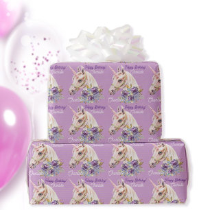 Papier Cadeau Personnaliser le nom Unicorn Girls Birthday Cadeau