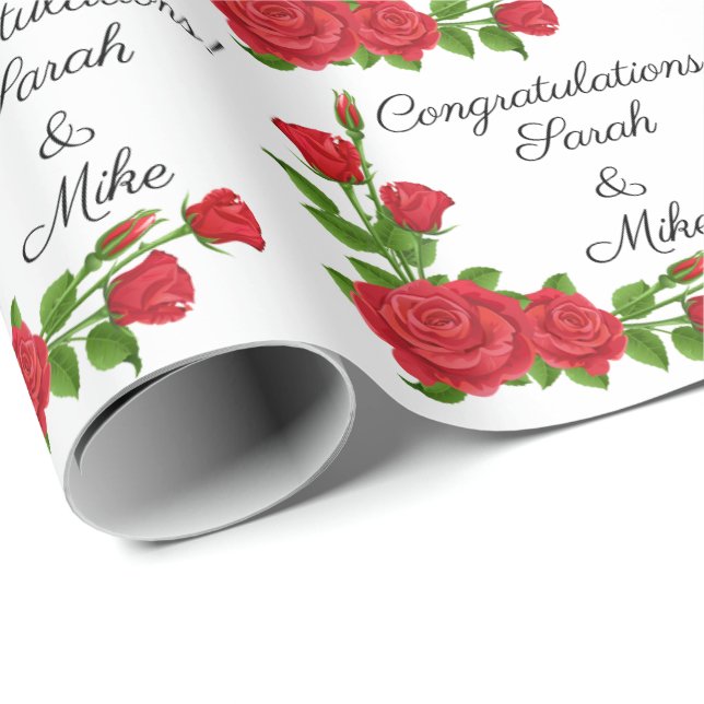 Papier Cadeau Personnaliser les roses rouges Mariages Personnali (Coin rond)