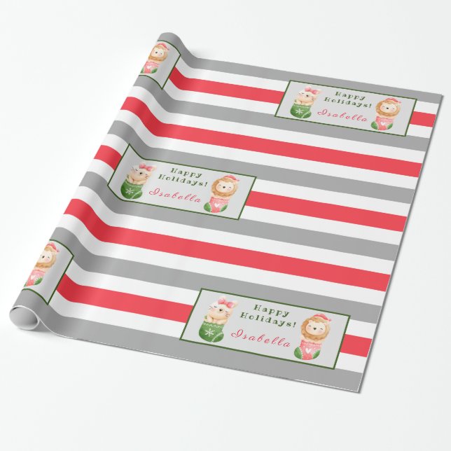Papier Cadeau Personnaliser Lion et Chat Texte et nom (Déroulé)