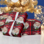 Papier Cadeau Personnaliser Red Christmas tartan Holly twig phot<br><div class="desc">Personnalisez votre photo - Joli plaid rouge festif avec brindille amovible et texte personnalisé.</div>