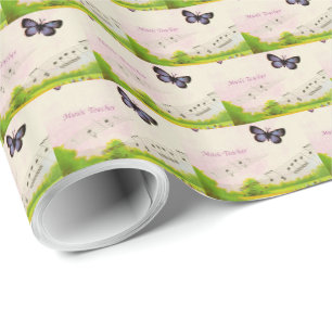 Papier Cadeau Personnalisez, Papillons de musique Merci Professe