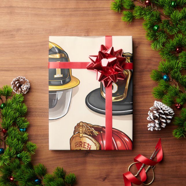 Papier Cadeau Pet helmet pattern fire station wrap (Cadeau de vacances)