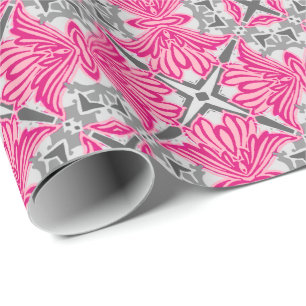 Papier Cadeau Pétales de fleurs Abstraites Fuchsia rose et gris