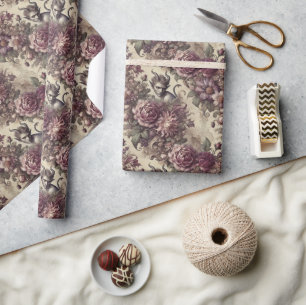 Papier Cadeau Pétales de prune piquante - Design floral gothique