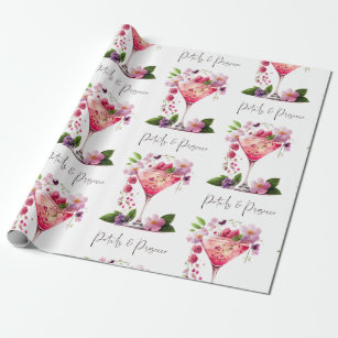 Papier Cadeau Pétales et Prosecco Fête des mariées florale rose 