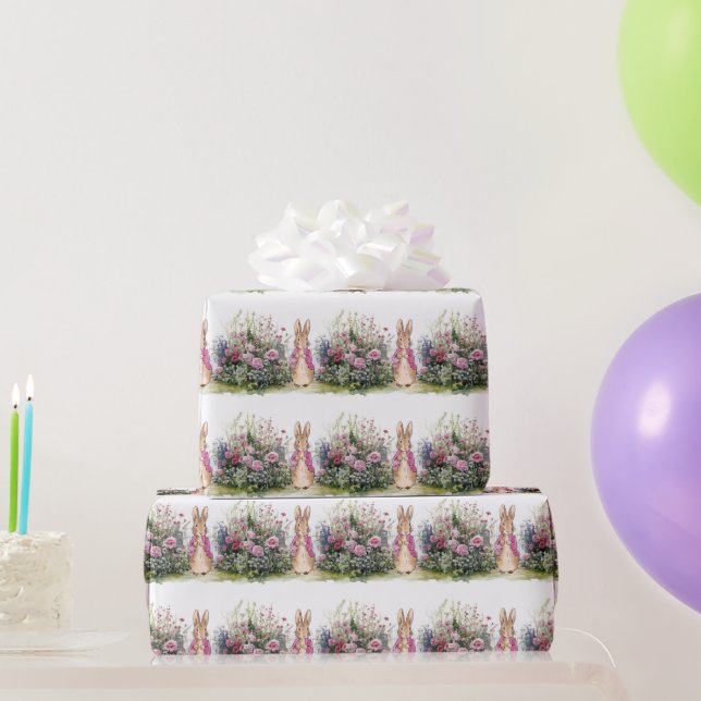 Papier Cadeau Peter le lapin rose dans son jardin (Cadeaux de fête)