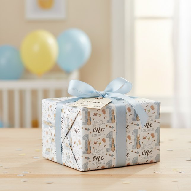 Papier Cadeau Peter Rabbit | Premier anniversaire du bébé garçon (Créateur téléchargé)