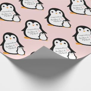 Papier Cadeau Petit Baby shower de pingouin bleu