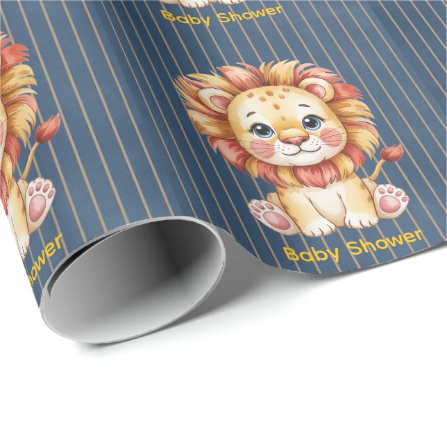 Papier Cadeau Petit Baby shower Lion Boy (Coin rond)