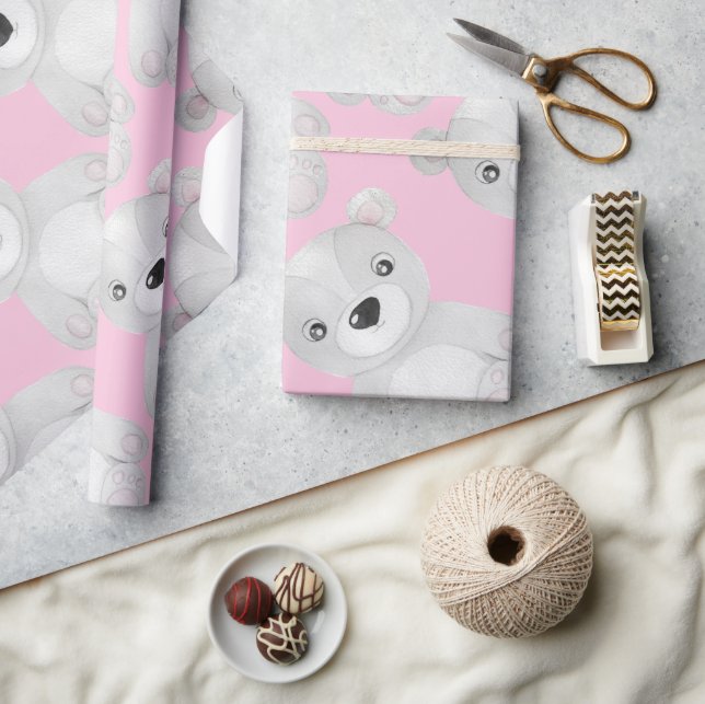 Papier Cadeau Petit Baby shower Ours Fille Anniversaire (Artisanat)