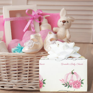 Papier Cadeau Petit Baby shower Rustique rose-rose-blanc Citroui