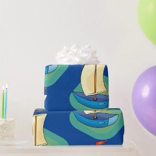 Papier Cadeau Petit bateau à voile bleu