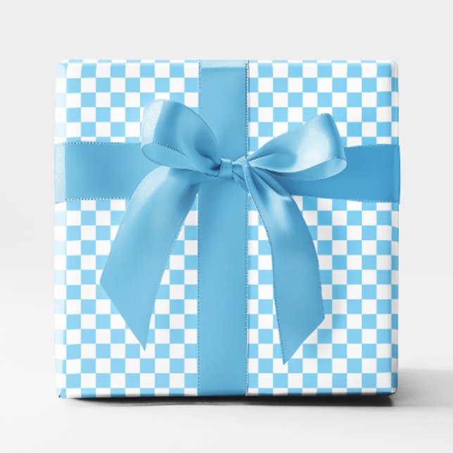 Papier Cadeau Petit bébé bleu et blanc à carreaux (Small Baby Blue and White Checkered Wrapping Paper)