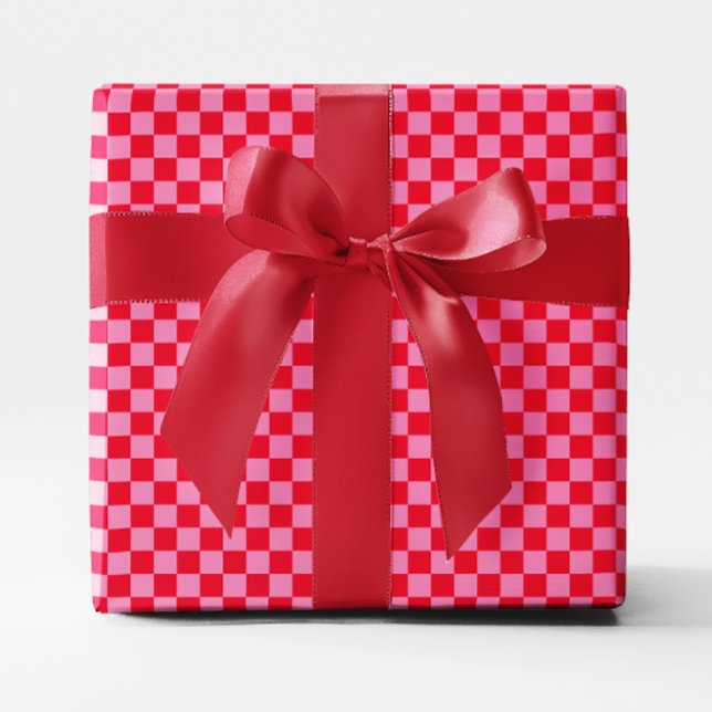 Papier Cadeau Petit carreau rouge et rose (Small Red and Pink Checkered Wrapping Paper)