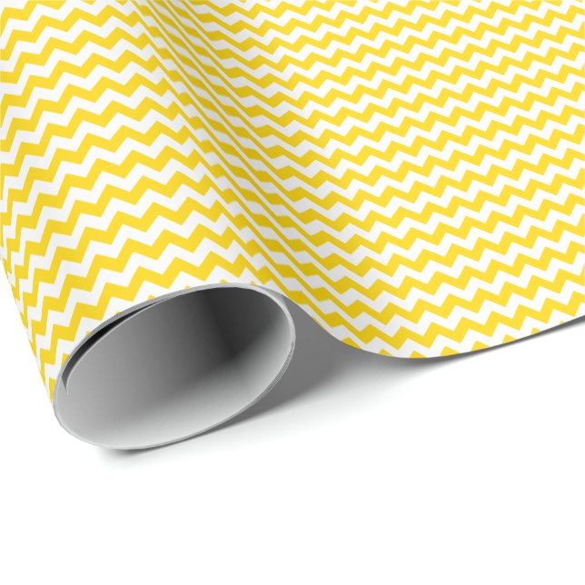 Papier Cadeau Petit Chevron jaune or et blanc (Coin rond)