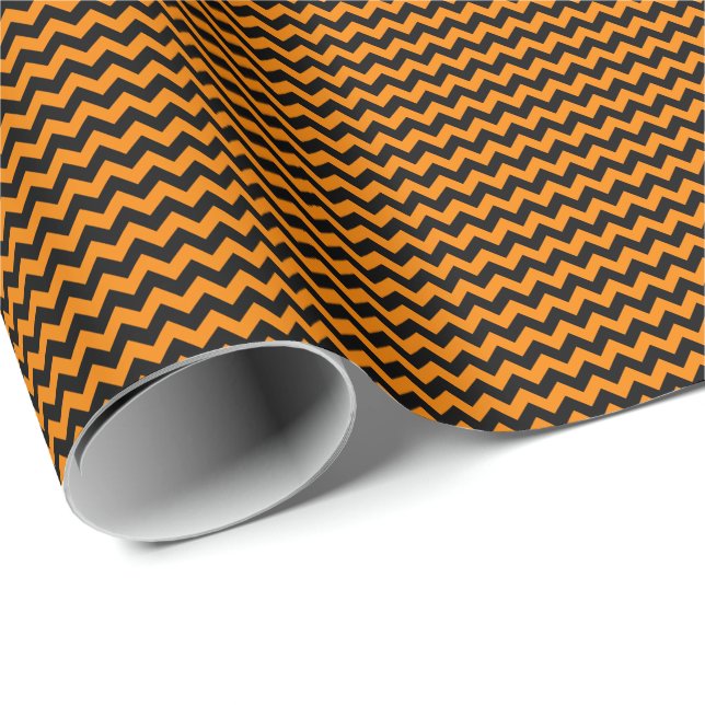 Papier Cadeau Petit Chevron noir et orange (Coin rond)