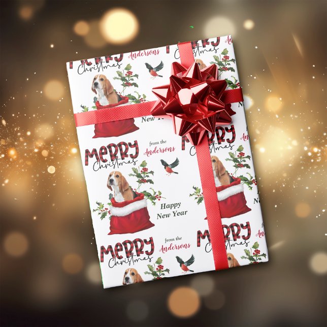 Papier Cadeau Petit chien Beagle dans le sac cadeau de Noël (Créateur téléchargé)