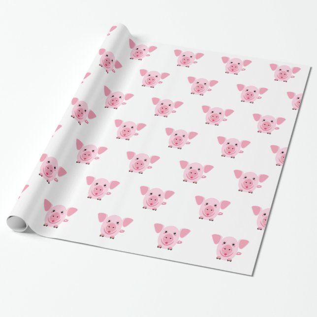 Papier Cadeau Petit cochon rose heureux mignon (Déroulé)