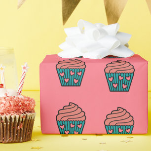Papier Cadeau Petit Coeur Rose Cute Cupcake Girl Cadeau Annivers
