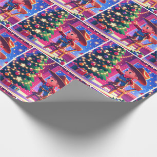 Papier Cadeau Petit Cowboy Sur Chaise Décorant Arbre De Noël