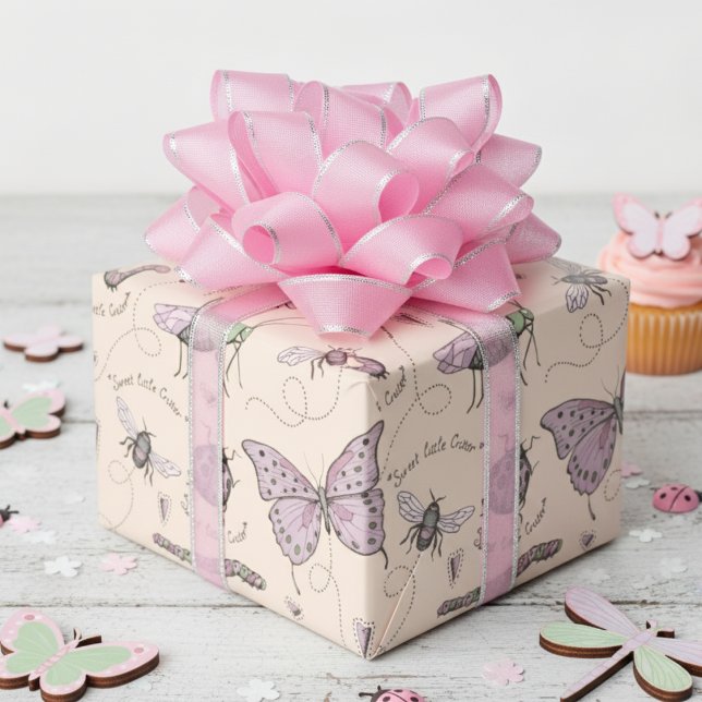 Papier Cadeau Petit Critère Doux délicat Rose et crème (Cute Pink Sweet Little Critter Girly Insect Wrapping Paper for Girl Baby Shower & Bug Birthday Party)