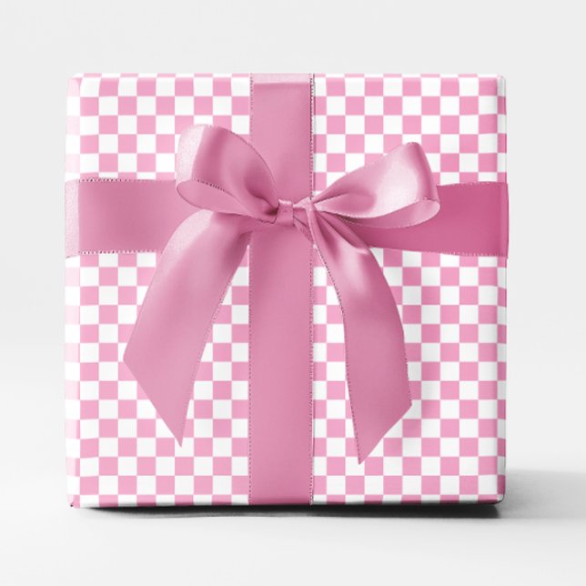 Papier Cadeau Petit damier rose clair et blanc (Small Light Pink and White Checkered Wrapping Paper)