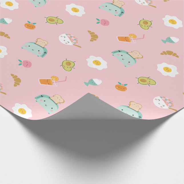 Papier Cadeau Petit-déjeuner mignon sur rose (Coin)
