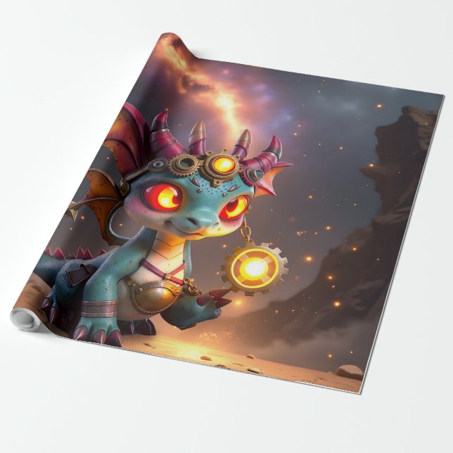 Papier Cadeau Petit Dragon, Grande Énergie – L'Ember Clockling (Déroulé)