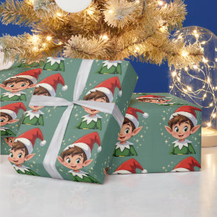 Papier Cadeau Petit elfe mignon avec chapeau de Noël