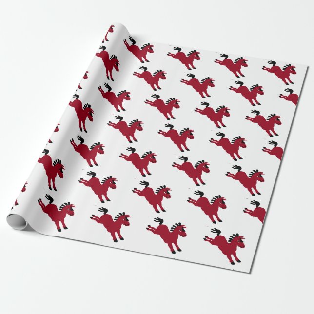 Papier Cadeau Petit galopant de poney rouge (Déroulé)
