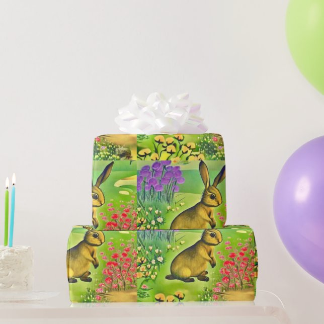 Papier Cadeau Petit lièvre dans les fleurs (Cadeaux de fête)