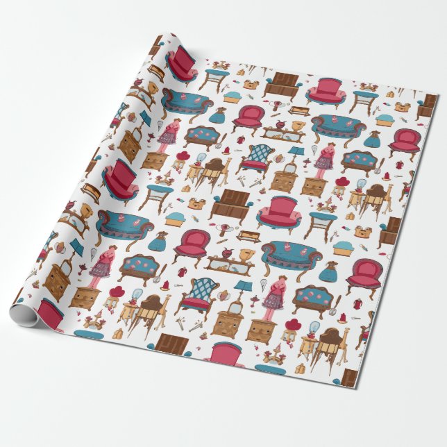 Papier Cadeau Petit Meuble de Maison de Poupée Sucrée (Déroulé)