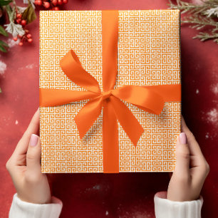 Papier Cadeau Petit motif à clé grecque orange et blanc