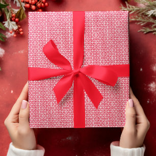 Papier Cadeau Petit motif clé grec rouge et blanc