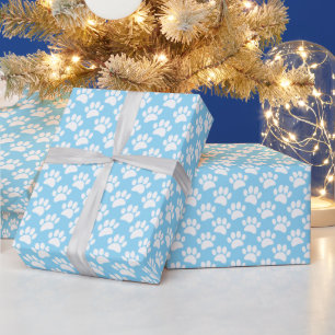 Papier Cadeau Petit motif d'empreinte de patte de chien en blanc