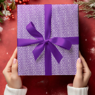 Papier Cadeau Petit motif grec à clé indigo et blanc