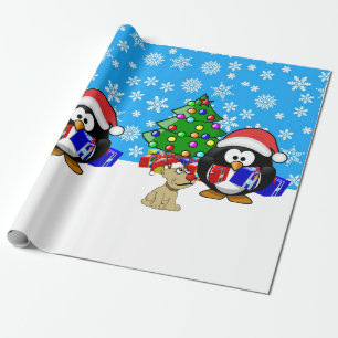 Papier Cadeau Petit Penguin Père Noël et Rindeer Chien