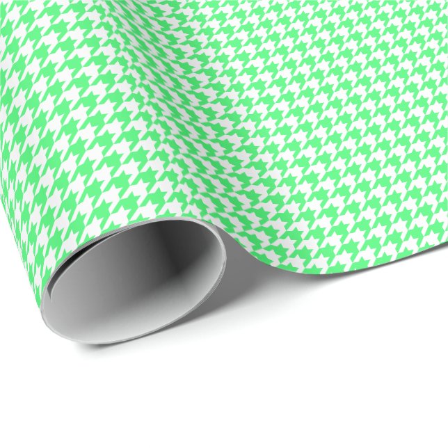 Papier Cadeau Petit pied-de-poule vert clair et blanc (Coin rond)