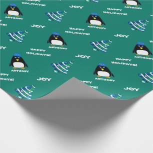 Papier Cadeau Petit pingouin Nom personnalisé Cadeau de Noël